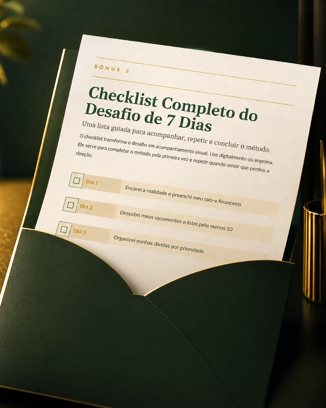 Mockup do checklist completo do desafio de 7 dias